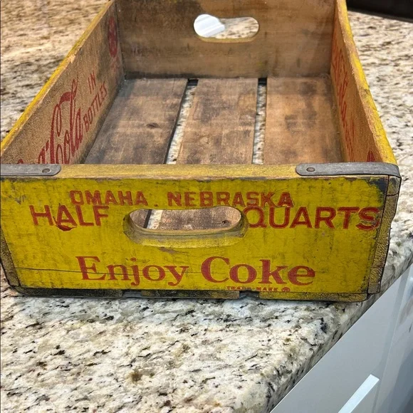 Vintage Coca-Cola Yellow and Red Wooden Crate Decor